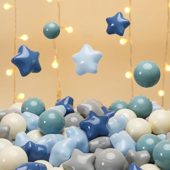 TRENDPLAY Star Ball Pit Balls for Toddlers -50 100 200 Count Star Balls Different Shapes, Non-Toxic Plastic Balls for Safe Play, Boys Girls Festival Party Decoration