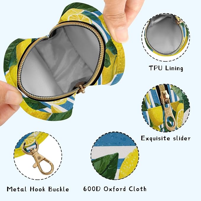 Pacifier Holder with Clip Pacifier Case for Diaper Bag Round Baby Pacifier Pouch Box Bag Portable Blue Striped Summer Lemons