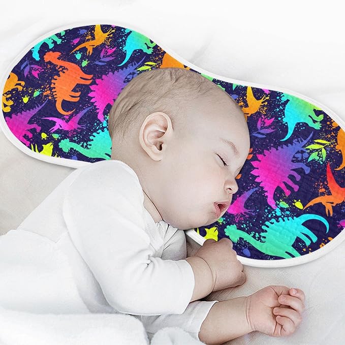 Muslin Burp Cloths for Baby Boys and Girls - 4-Pack Ultra Absorbent Bright Neon Dinosaurs Muslin Washcloths, Newborn Towel, Milk Spit Up Rags, Burp Cloth Bib for Unisex, 22 x 11 Inch