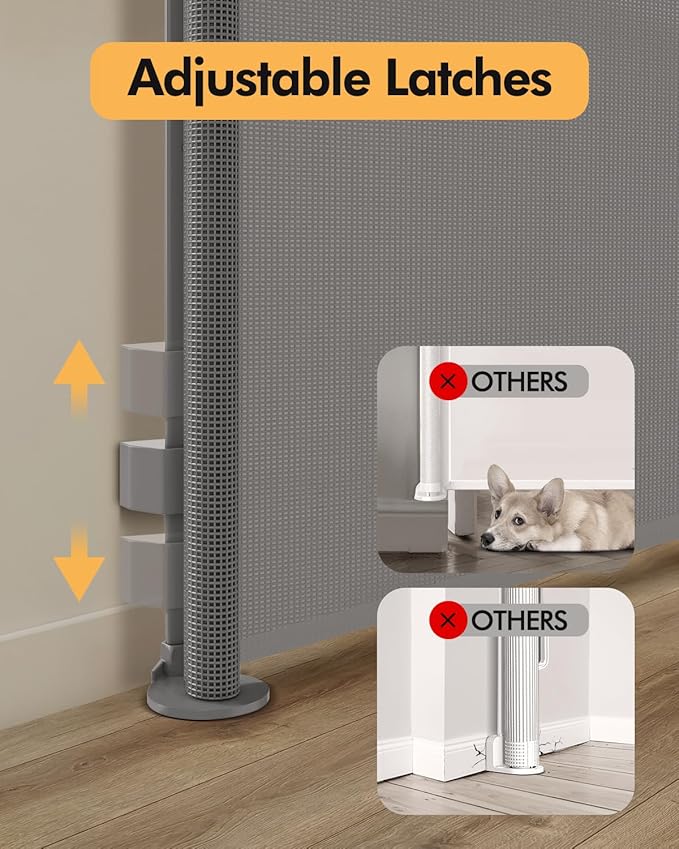 (2 Pack) Retractable Baby Gate for Stairs & Doorways,55" Wide x 33.6" Tall Easy Installation Mesh Dog Gate for Indoor & Outdoor Use,Pet and Dog Safety Gate for Hallways(Grey)