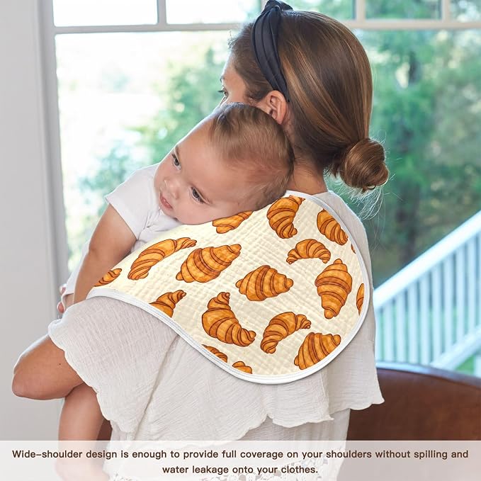 Muslin Burp Cloths for Baby Boys and Girls - 4-Pack Ultra Absorbent Croissants Muslin Washcloths, Newborn Towel, Milk Spit Up Rags, Burp Cloth Bib for Unisex, 22 x 11 Inch