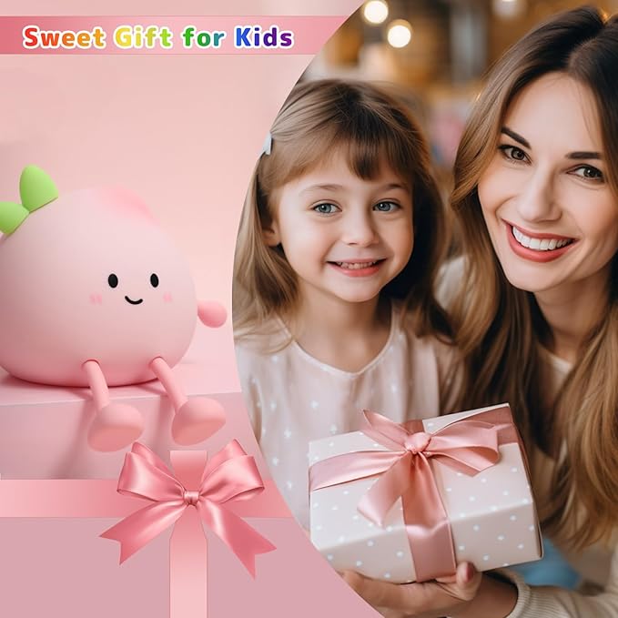 Night Light for Kids, Cute Peach Soft Silicone Nursery Light with 7 Colors & 3 Levels Adjustable Warm Light, Rechargeable Touch Control Pat Light, Bedside Baby Night Light Gift for Kids (Multicolour)