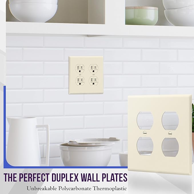 Enerlites 8822-LA Duplex Receptacle Outlet Wall Plate, Standard Size 2-Gang, Polycarbonate Thermoplastic, Light Almond