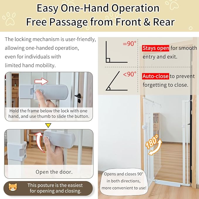 Lumizone Extra Tall Cat Gate 55.12" High Pressure Mounted 29.92"-59.44" Extra Wide 1.37" Gap No Drilling Auto-Close One-Handed Operation Tall Pet Gate for Dogs(White, 55.12" H x 29.92"-59.44" W)