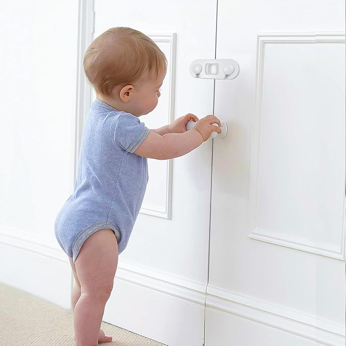 Fridge Lock for Kids, Child Proof Cabinet Locks, Refrigerator Lock with 3M Adhesive, Freezer Locks with Dual-Sided Opening Design, No Drill No Screw, More Security for Baby/Pets (4 Pack)