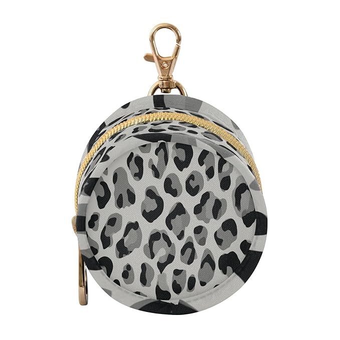 Pacifier Holder with Clip Pacifier Case for Diaper Bag Round Baby Pacifier Pouch Box Bag Portable Grey Black Leopard Print01