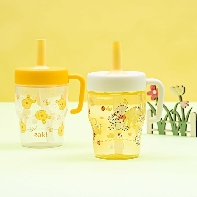Zak Designs Disney Winnie the Pooh Capri Toddler Tumbler For Travel or At Home, 10oz 2-Pack Durable Plastic Sippy Cups With Handle and Leak-Proof Design are Perfect For Kids (Pooh & Friends)