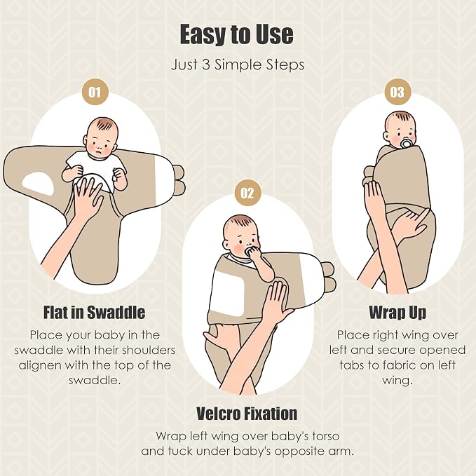 SWEET DOLPHIN 3-Pack Baby Swaddle Sleep Sacks - Newborn Swaddle Blanket with Soft Cotton - Ergonomic Wrap for Boys and Girls, 0-3 Months, Brown