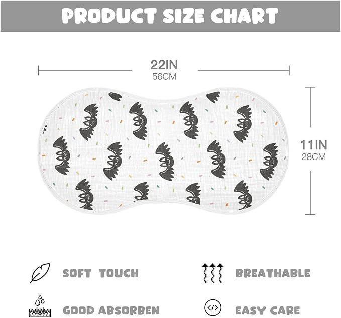 vvfelixl Baby Burp Cloths Halloween Bat and Confetti Baby Newborn Cotton Burping Cloths Set Baby Washcloths 4 Pack White