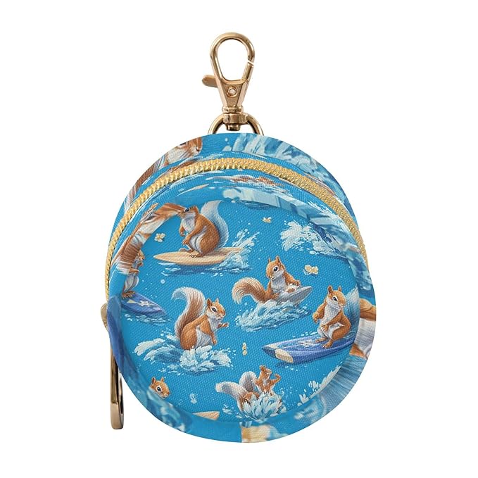 Pacifier Holder with Clip Pacifier Case for Diaper Bag Round Baby Pacifier Pouch Box Bag Portable Blue Squirrel Surfing