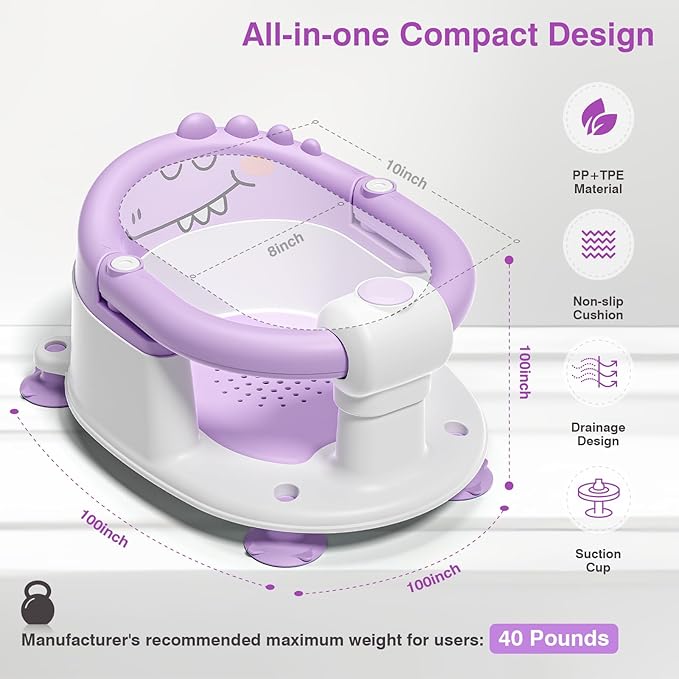Baby Bath Seat for Babies 5 Months & Up - Non-Slip Bath Seat for Sitting Up, Soft Cushion & Compact Design, Toddler Bathtub Seat