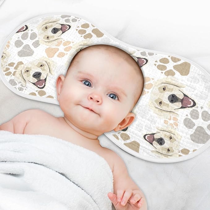Golden Retriever Dog Muslin Burp Cloths for Baby Boys and Girls - 2-Pack Ultra Absorbent Muslin Washcloths, Newborn Towel, Milk Spit Up Rags, Burp Cloth Bibs, 22 x 11 Inch