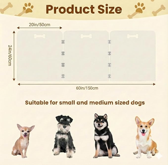 Clear Acrylic Freestanding Dog Gate, Folding Pet Barrier for House, Indoor Stairs & Doorways, Transparent Puppy Fence with Handles, Foldable Playpen for Small Dogs, Rabbit