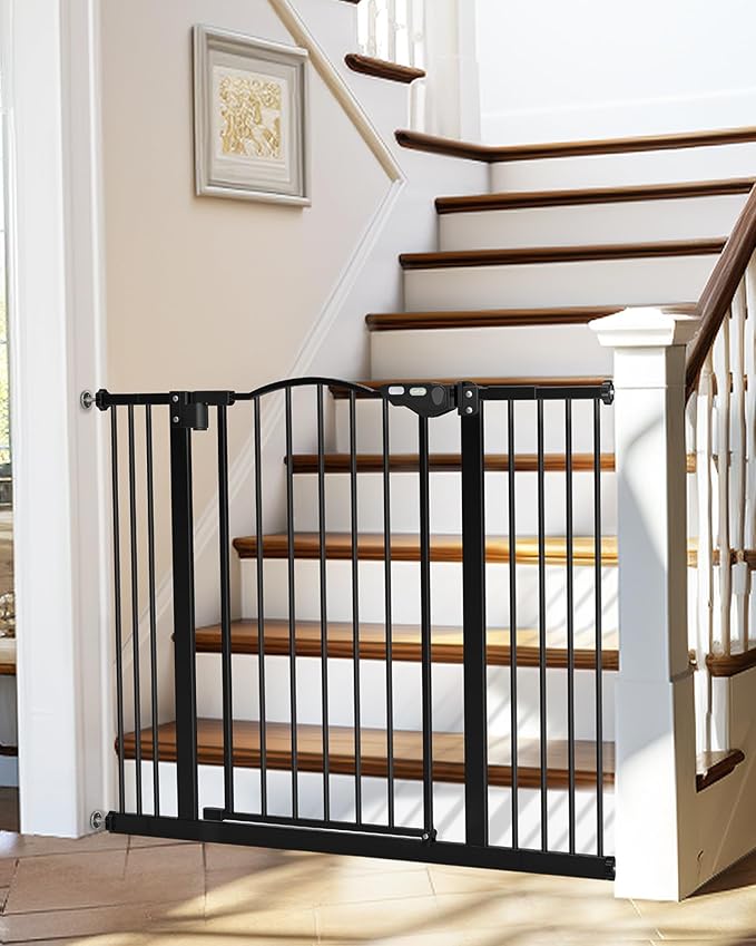 InnoTruth 29-39.6?�Baby Gate for Stairs & Doorways,30" Tall Dog Gate for Pets,Dual-Lock Safety and One Hand Opening Design,Pet Gate for Hallways,Outdoors,Wall-Friendly Pressure Mounted, Pure Black