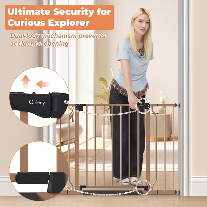 29"-40" Baby Gate for Stairs, Auto Close Stroller Friendly Dog Gate Indoor for Doorways, Pressure Mounted Baby Gate, Easy Walk Through Gate for Children & Pets, Brown