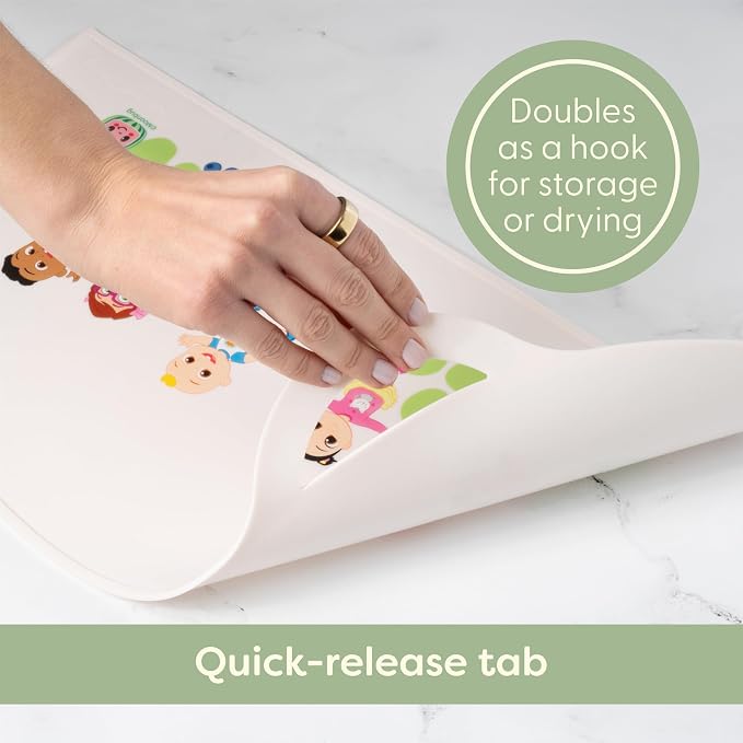 CoComelon Silicone Placemats for Toddlers - Non Slip Placemats for Kids, Reusable Portable Kids Placemat for Dining Table, Baby Food Mat for Restaurants and Home, Baby Placemat with Raised Edges