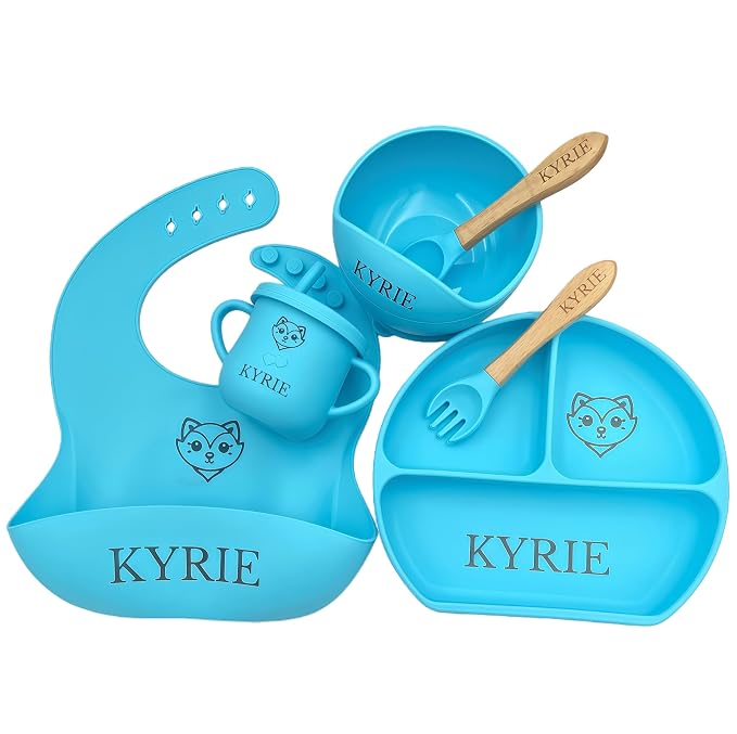 Personalized Silicone Baby Feeding Kit with Name – BPA-Free Self-Feeding Starter Set for Infants & Toddlers, Custom Baby Gift for Boys and Girls，lovely Baby Product (Color Y9)