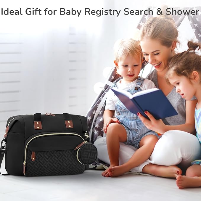 Tenot Diaper Bag Tote with Pacifier Case, Baby Bag for Women with Shoulder Straps, Travel Diaper Tote for for Mom and Dad Medium Size, Black