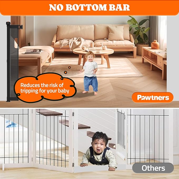 Extra Tall Retractable Baby Gates: 51" High Pet Gate, Extend up to 71" Wide, Mesh Baby Gate with Support Rods Jump-Proof Design for Cats & Large Dogs Tall Dog Cat Gate Indoor Outdoor, Black