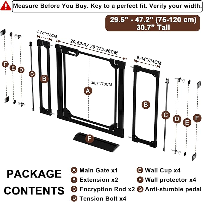 30.7" Tall Clear Acrylic Baby Gate 29.5"-47.2" Wide Pressure Mounted Clear Dog Gate Indoor - No Drill Auto Close, Walk Through Baby Gates for Stair & Doorways & Hallway