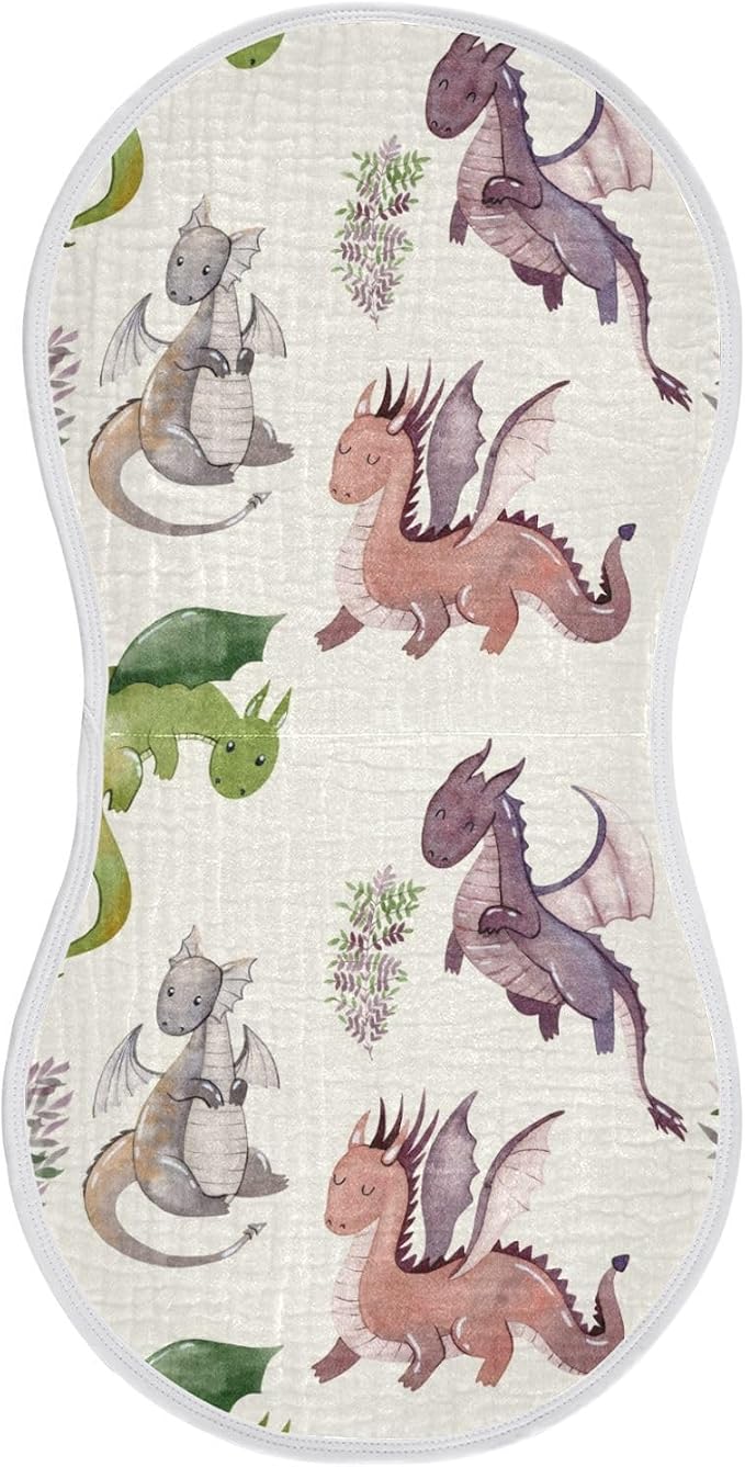 Cute Dragons Pattern Muslin Baby Burp Cloths - Super Absorbent and Soft Burping Rags - Cotton Burp Clothes Set for Boys and Girls, 2 Pack