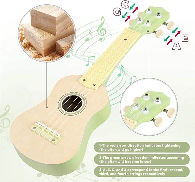 Kids Guitar Set - 8 in 1 Toddler Musical Instruments, Montessori Wooden Baby Ukulele Xylophone Tambourine Maracas Flute, Toy Guitar for Toddler 1-3, Mini Guitar Set Birthday Gift Boys Girls (Neutral)