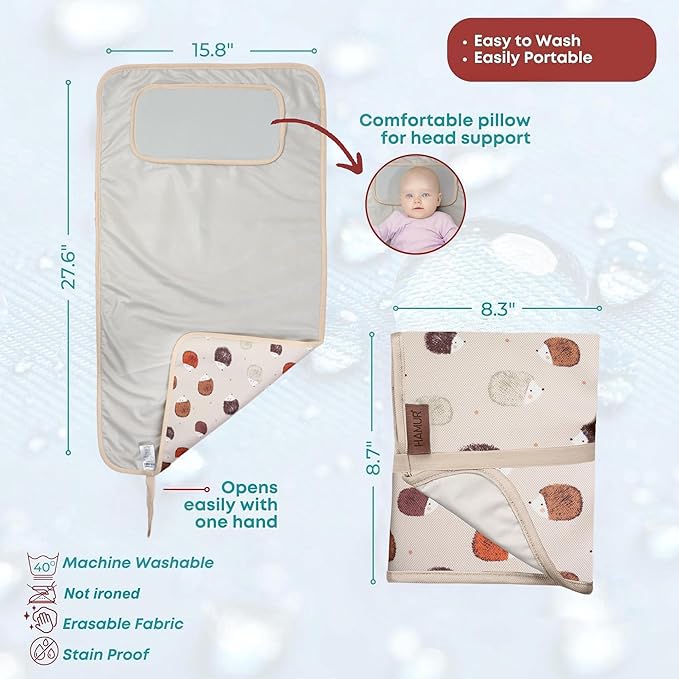 Hamur Home Portable Changing Pad ??Waterproof, Washable & Easy Wipe Clean, Foldable Travel Baby Changing Mat for Diaper Bag, Compact & Lightweight, Must-Have for Newborns (Urchin Pattern)