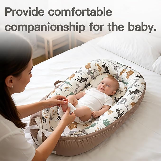Infant Support Cushion-Breathable and Soft Organic 100% Cotton, Portable Tummy Time Mat with Removable Support Cushionr Cover, Floor Baby Support Cushion for Newborn - Sheep Monkey