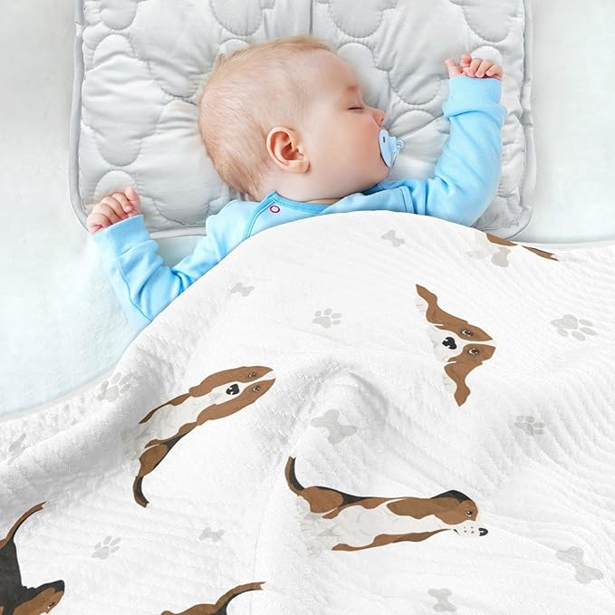 Ollabaky Basset Hound Dog Baby Blanket for Boys Girls Cotton Throw Blanket Swaddle Blanket for Crib Stroller Nursery Receiving Blanket Infant Toddler Unisex 30"x40"