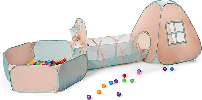 UTEX 3 in 1 Pop Up Play Tent with Tunnel, Ball Pit for Kids, Boys, Girls, Babies and Toddlers, Indoor/Outdoor Playhouse