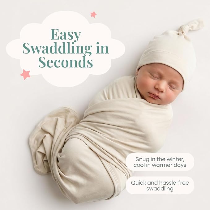 Caden Lane Baby Swaddle & Receiving Blanket, Soft, Breathable & Temperature-Regulating Bamboo Viscose Fabric for Swaddling Newborns, Gender Neutral Infant Blanket for Boys & Girls, Oat Beige