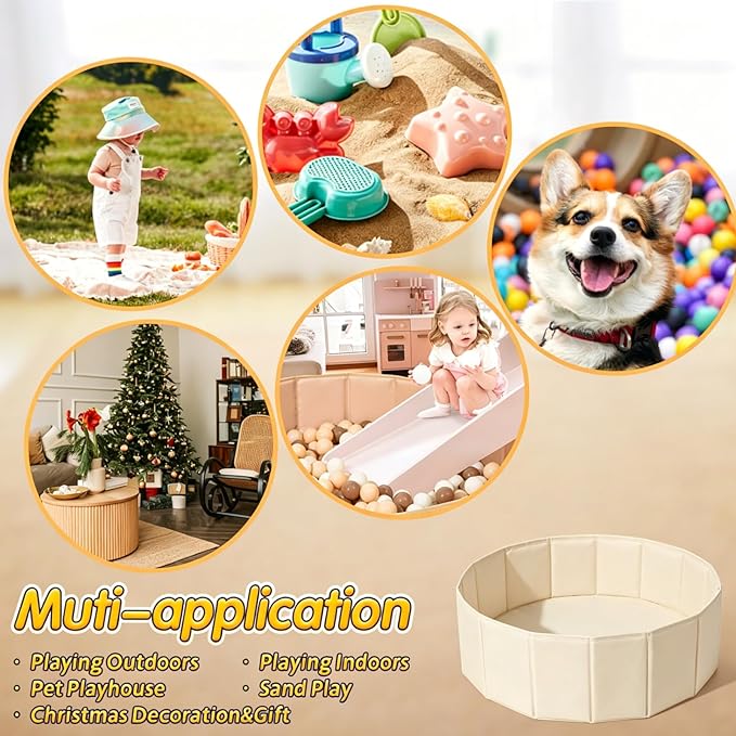 Ball Pit for Toddlers Babies Dogs Cats Iinfant Children, Foldable Ball Pits Play Tent, Crawl Playpen Ball Pool with Storage Bag, Surprise for Boys Girls Festival (Balls Not Included), Beige