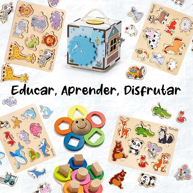 Pikatoyz® Wooden Puzzles for Toddlers 1-3 – Montessori Educational and Learning Toys – Wooden Baby Puzzle for Kids 1 Year and Up – Developmental Toys – Baby Puzzles for Early Learning