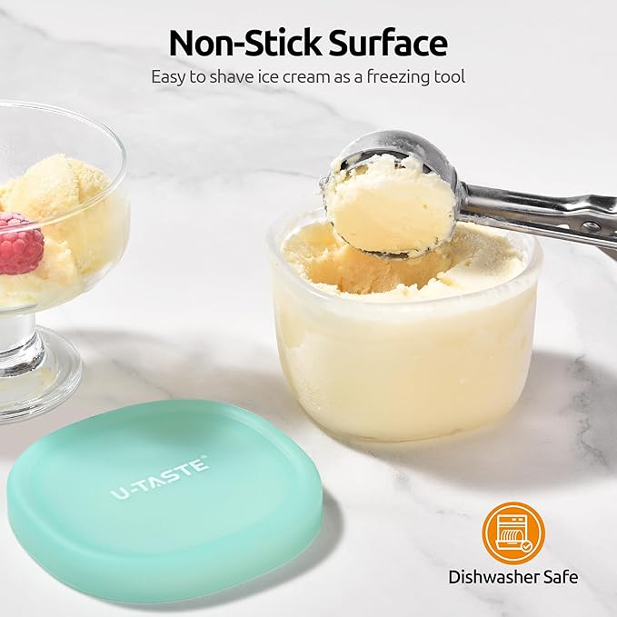 U-Taste 6oz Small Snack Containers: Food Grade Liquid-Silicone Ice cream Storage with Airtight Lid, Freezer Safe with Clear 200ml Measurements, Reusable for Prepping Fruit, Puree, Nuts (Aqua Sky)