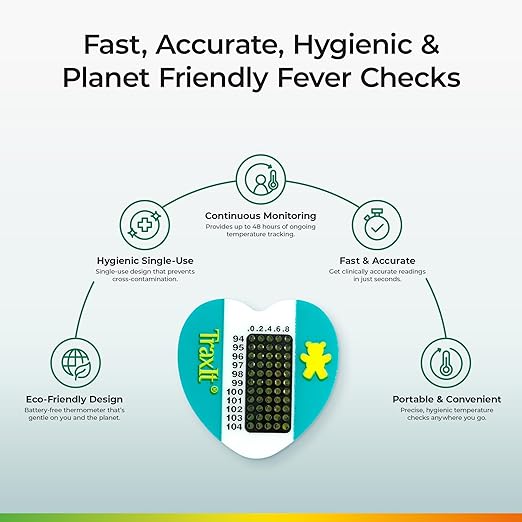 Underarm Thermometer Sticker for Kids, Babies 6+ Months (12-Pack, Celsius) — Wearable for Up to 48 Hrs with Continuous Temperature Readings, Battery Free, Single Use, Disposable Thermometer