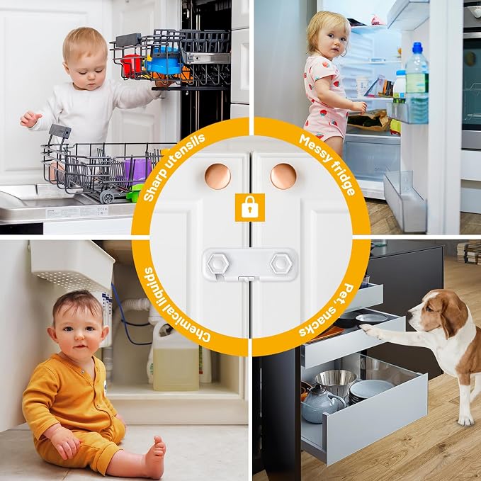 6 Pack Fridge Locks for Kids, Cabinet Locks Baby Proofing, Child Proof Refrigerator Lock, Door Locks for Kids Safety, Baby Locks for Cabinets and Drawers, Doors, Fridges, Freezers, Closets, Ovens