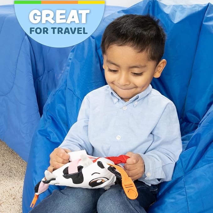 Buckle Toys - Bessie Cow - Learning Activity Toddler Plane Travel Essential Toy - Develop Motor Skills and Problem Solving