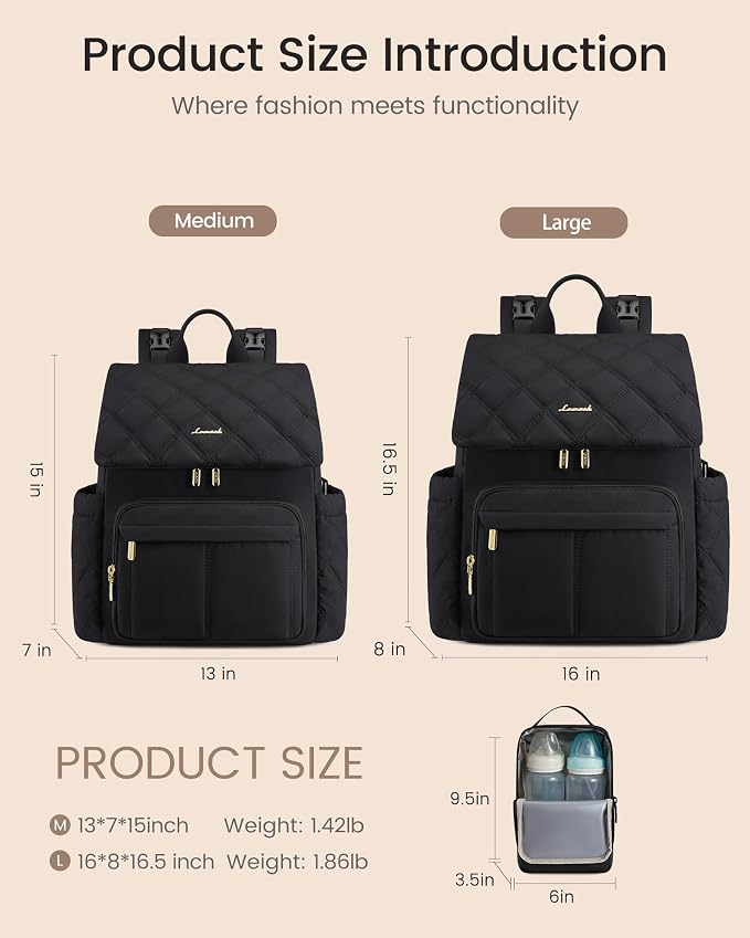 LOVEVOOK Diaper Bag Backpack With Pocket For Large Capacity Cup,Multi-Function Baby Travel Bag For Mom Dad,Waterproof Baby Bag for Boys Girls with Changing Pad,Insulated Bag,Stroller Straps,Black