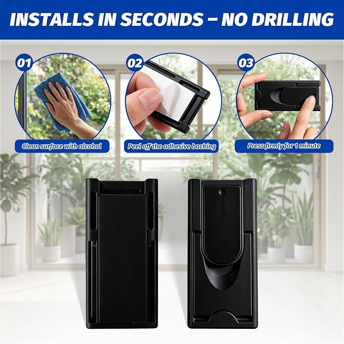 Sliding Door Lock 4 Pack –Black Child Safety Sliding Glass Door Lock, No-Drill Adhesive Lock for Windows, Closets & Patio Doors, Baby Proof Stopper for Home Security