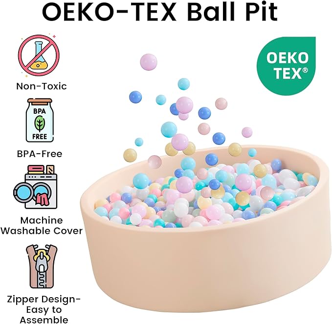 Zedachica Ball Pit for Toddlers 47.24''x15.75'' Baby Ball Pit Soft Memory Foam Pit Round Lagre Kids Ball Pool Indoor and Outdoor Game Kids Play Ball Pool Ideal Gift for Children (Beige, NO Balls)