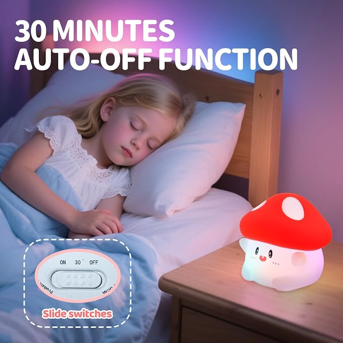 Rytinazzz Silicone Night Light for Kids, 50H Long Battery Mushroom Lamp, RGB Color Changing Mood Light, Gift for Kids, Rechargeable Tap Control, Dimmable Bedside Light