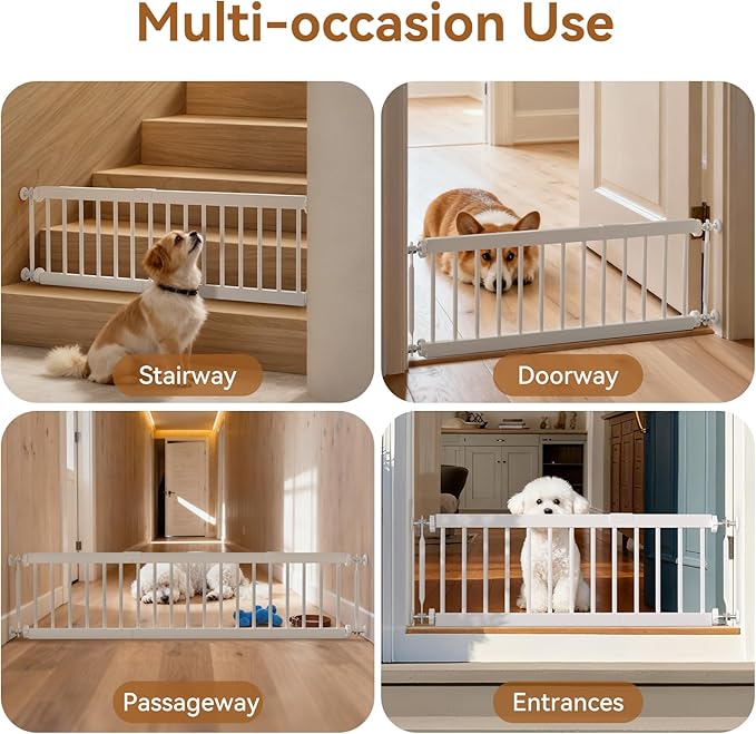 Short Dog Gate,18"-45" Adjustable Extra Wide Metal Short Dog Gate to Step Over, 13" Tall Small Pet Gate with 3 Extension Kits