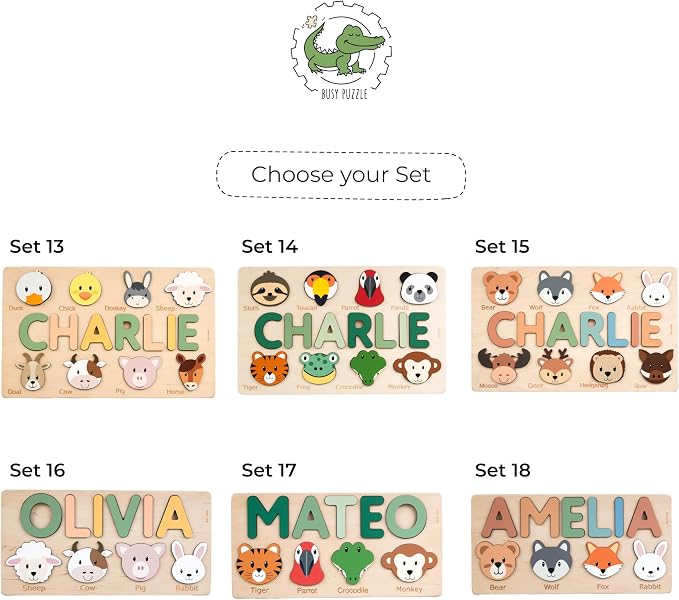 Name Puzzle with Animals, Personalized Gift for Kids, Baby Boy Birthday Gift, First, Woodland Animals, Montessori Wooden Toys