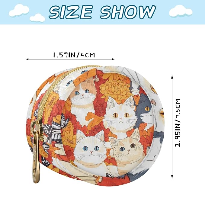 Pacifier Holder with Clip Pacifier Case for Diaper Bag Round Baby Pacifier Pouch Box Bag Portable Orange Chrysanthemum and Cute Cats Butterflies