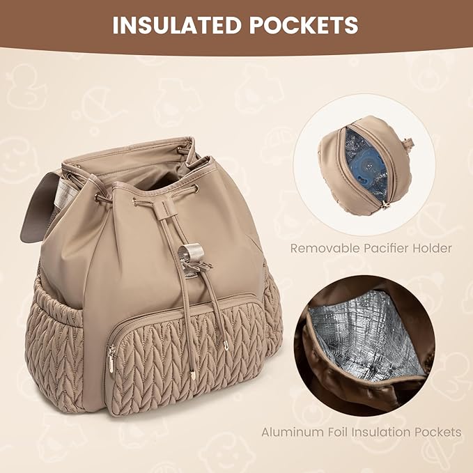 LOVEVOOK Diaper Bag Backpack, Small Baby Bag, Cute Baby Diaper Bag, Stylish Water-Resistant Travel Baby Bag for Mom, Baby Backpack with Changing Pad, Stroller Straps -Nude