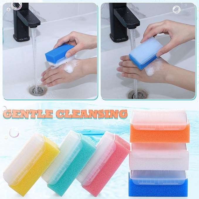 Sunnyray 12 Pcs Bath Sponges Soft Foam Scrubber with Cradle Cap Bristle Brush 2 in 1, Cleansing Body, Hair and Scalp Cleansing, Gentle on Baby and Toddler Sensitive Skin, Sterile and Safe