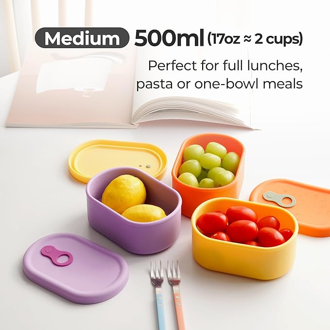 Premium Korean-Made Silicone Airtight Food Container with Steam Vent ??BPA Free, Leakproof, Microwave & Freezer Safe Meal Prep. & Leftovers Storage (Violet, 17 floz)