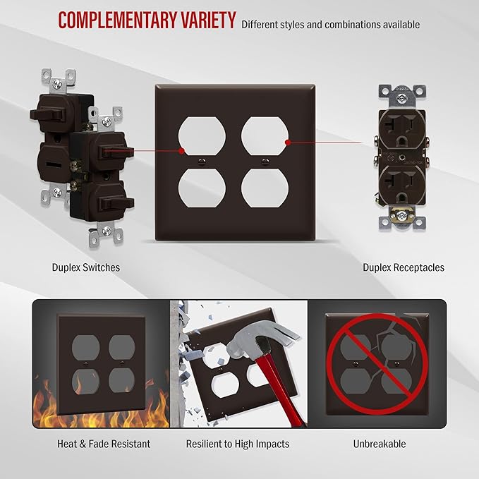 ENERLITES Double Duplex Wall Plate, Two Gang Electrical Outlet Cover, Standard Size 2-Gang 4.5" x 4.57", Unbreakable Polycarbonate Thermoplastic, UL Listed, 8822-BR, Brown