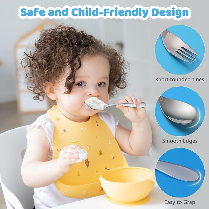 6 Piece Kids Silverware Set, EIUBUIE 18/10 Stainless Steel Toddler Utensils, Child and Baby Safe Flatware, Metal Kids Utensil Cutlery Set Includes 2 Toddler Forks and Spoons, 2 Butter Knives