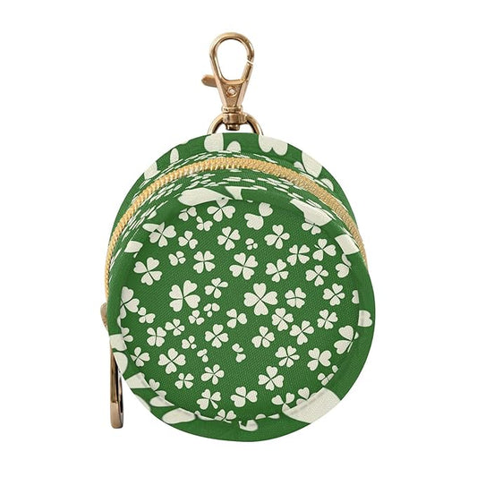 Pacifier Holder with Clip Pacifier Case for Diaper Bag Round Baby Pacifier Pouch Box Bag Portable St. Patrick's Day Clovers White